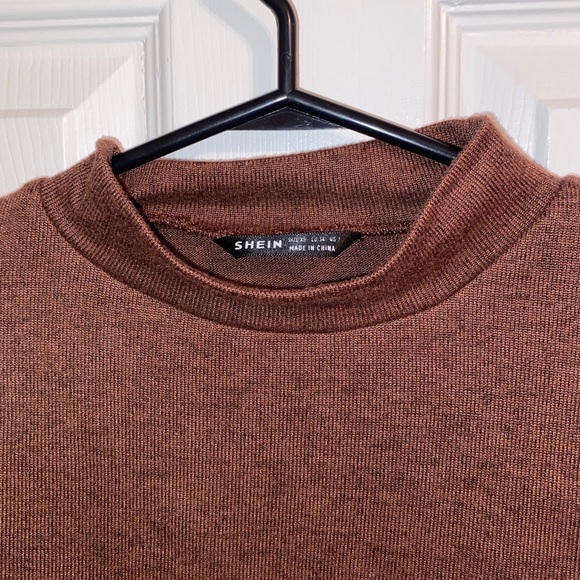 Shein Brown Mock Neck Crop Long Sleeve - Picture 2 of 2